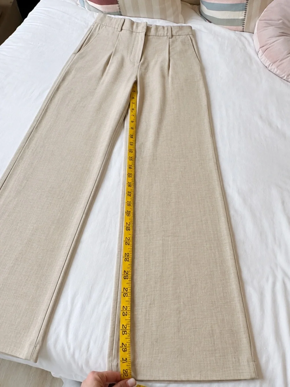 H&M Linen Blend Beige Wide Leg Pleated Trousers US 4